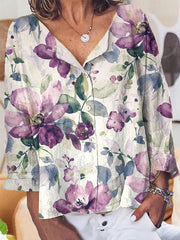 Women's Alzheimer's Awareness Purple Floral Printe Casual Shirt