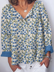 Women's Alzheimer's Awareness Forget Me Not Blue Floral Printed Shirt