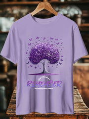 Women's Alzheimer's Awareness End Alzheimer Remember For Those Who Cannt Butterfly Printed Short Sleeve T-Shirt