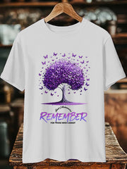 Women's Alzheimer's Awareness End Alzheimer Remember For Those Who Cannt Butterfly Printed Short Sleeve T-Shirt