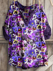 Women's Alzheimer's Awareness Purple Floral Pansy Printed Top