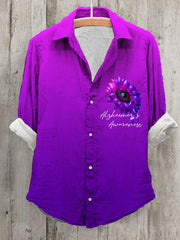 Women's Alzheimer's Awareness Purple Floral Pansy Printed Top