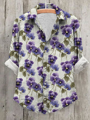 Women's Alzheimer's Awareness Purple Floral Pansy Printed Top