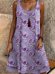 Women's Purple Floral Print Alzheimer's Awareness Support Sleeveless Dress
