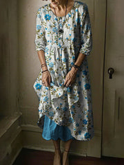 Women's Alzheimer's Awareness Forget Me Not Blue Floral Printed Dress