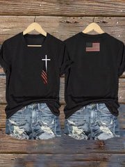 Damen Faith Cross Flag Kurzarm-T-Shirt