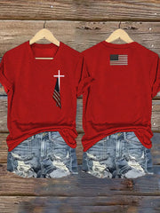 Damen Faith Cross Flag Kurzarm-T-Shirt