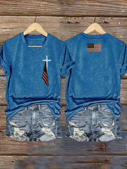 Damen Faith Cross Flag Kurzarm-T-Shirt