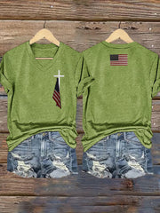 Damen Faith Cross Flag Kurzarm-T-Shirt