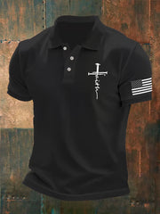 Men's Faith Cross America Flag Print Shirt