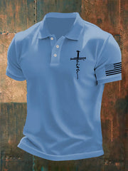 Men's Faith Cross America Flag Print Shirt