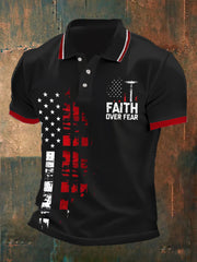 Faith Over Fear Poloshirt mit amerikanischer Flagge für Herren