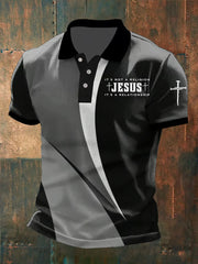 Poloshirt für Herren mit Jesuskreuz-Aufdruck und Knopfdesign