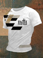 T-shirt décontracté à imprimé géométrique « La foi avant la peur » pour homme