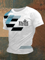 T-shirt décontracté à imprimé géométrique « La foi avant la peur » pour homme