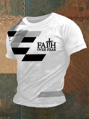 T-shirt décontracté à imprimé géométrique « La foi avant la peur » pour homme
