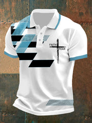 Herren-Poloshirt „Faith Over Fear Cross Faith“ mit geometrischem Print