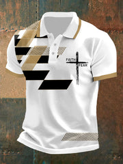 Herren-Poloshirt „Faith Over Fear Cross Faith“ mit geometrischem Print