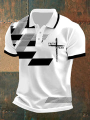 Herren-Poloshirt „Faith Over Fear Cross Faith“ mit geometrischem Print