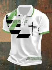 Herren-Poloshirt „Faith Over Fear Cross Faith“ mit geometrischem Print