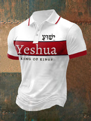 Herren-POLO-T-Shirt mit Bibelvers „Yeshua, König der Könige, Herr der Herren“, bedruckt, kurzärmelig