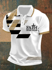 Herren-Poloshirt „Faith Over Fear Cross Faith“ mit geometrischem Print