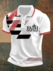 Herren-Poloshirt „Faith Over Fear Cross Faith“ mit geometrischem Print