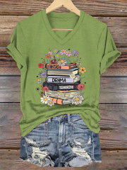 Women's Floral Book Fantasy Drama Tragedy FDT V-Neck Tee