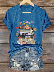 Women's Floral Book Fantasy Drama Tragedy FDT V-Neck Tee