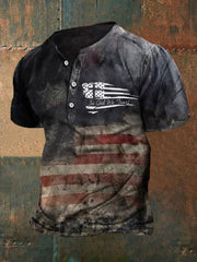 T-shirt décontracté à boutons imprimé « In God We Trust » pour homme