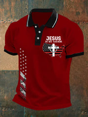 Herren Poloshirt mit amerikanischer Flagge und Kreuz, Glaube, lässig