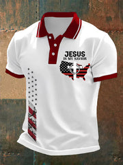 Herren Poloshirt mit amerikanischer Flagge und Kreuz, Glaube, lässig