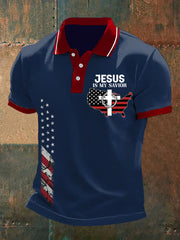 Herren Poloshirt mit amerikanischer Flagge und Kreuz, Glaube, lässig