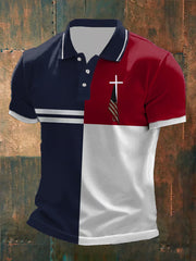 Men's Faith Cross Flag Printed Short Sleeve Shirt