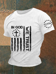 T-shirt à manches courtes pour homme avec imprimé drapeau et croix de foi « In God We Trust »