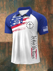 Herren-POLOshirt mit Aufdruck „In God We Trust Faith Cross“