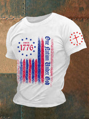 Men's One Nation Under God Faith Cross Flag Printed Short Sleeve T-shirt