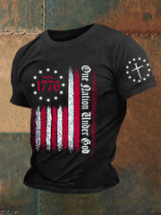 Men's One Nation Under God Faith Cross Flag Printed Short Sleeve T-shirt