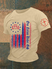 Men's One Nation Under God Faith Cross Flag Printed Short Sleeve T-shirt