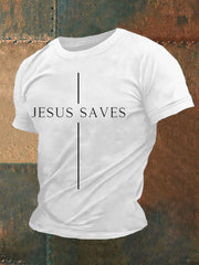 Herren-T-Shirt „Jesus Saves“ mit kurzen Ärmeln