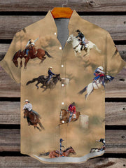 Men's Western Cowboy Print Short Sleeve Shirt
