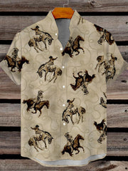 Men's Western Cowboy Print Short Sleeve Shirt