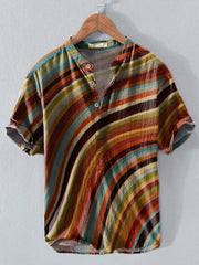 Men's Western Ethnic Stripe Print Button Short Sleeve