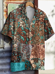 Men's Western Style Aztec Print Short Sleeve Shirt