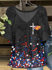 Women's America Flag Cross Hang Shot Short Sleeve T-Shirt