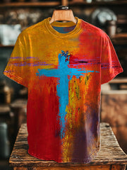 Unisex Oil Painting Faith Cross Short Sleeve T-Shirt