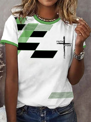 Women's Faith Over Fear Cross Faith Geometric Print Casual Tee