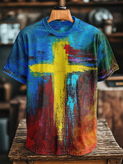 Unisex Oil Painting Faith Cross Short Sleeve T-Shirt