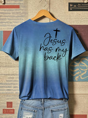 Women's Jesus Has My Back Print V-Neck T-Shirt