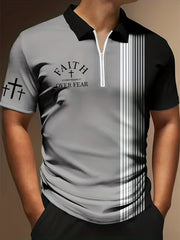 Men's Fear Over Fear Cross Printed Casual Zip Up Short Sleeve Top